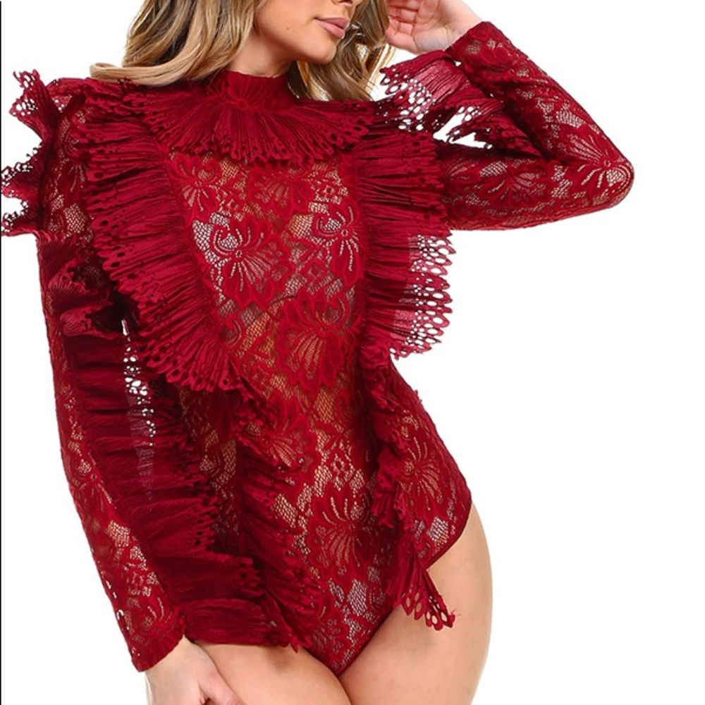 Lace bodysuit (burgundy)
